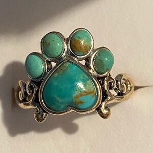 Paw 🐾 Print Turquoise Ring - Size 10 - Set in Rhodium over 925 Silver